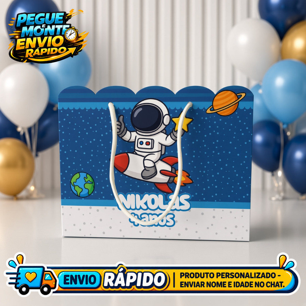Sacolinha Personalizada Astronauta  Lembrancinha de Festa  Infantil Aniversário Sacola Surpresa