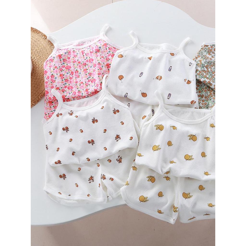 Colete infantil classe a algodão meninas estilingue roupas de verão do bebê colete Shorts meninas casa conjunto de duas
