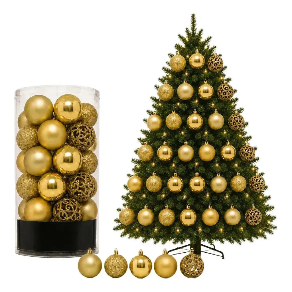 Kit 30 Bolas Douradas Premium Pendentes Decoração Árvore Natal