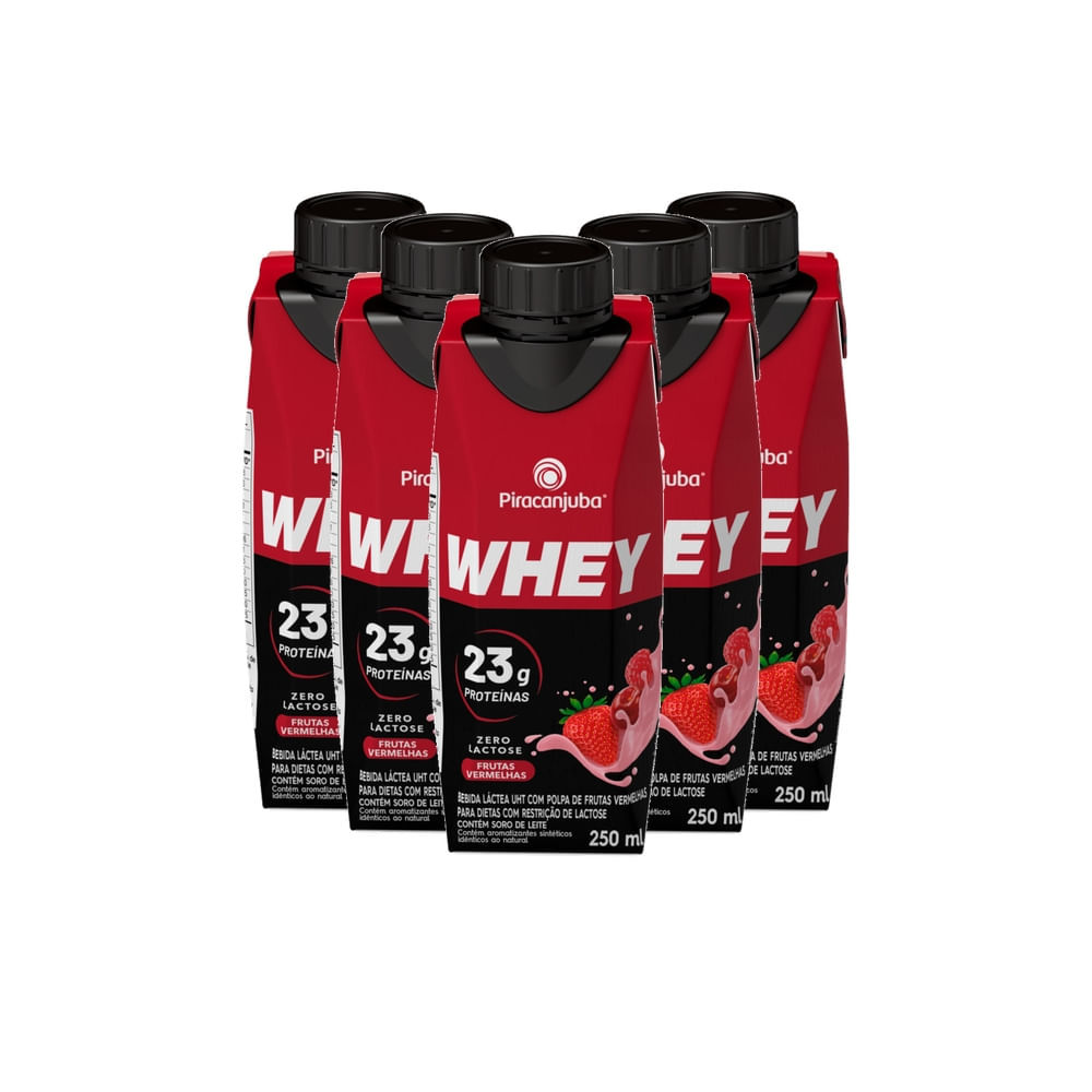 Kit 5 Bebida Láctea Piracanjuba Whey Zero Lactose com 23g de Proteína Sabor Frutas Vermelhas 250ml