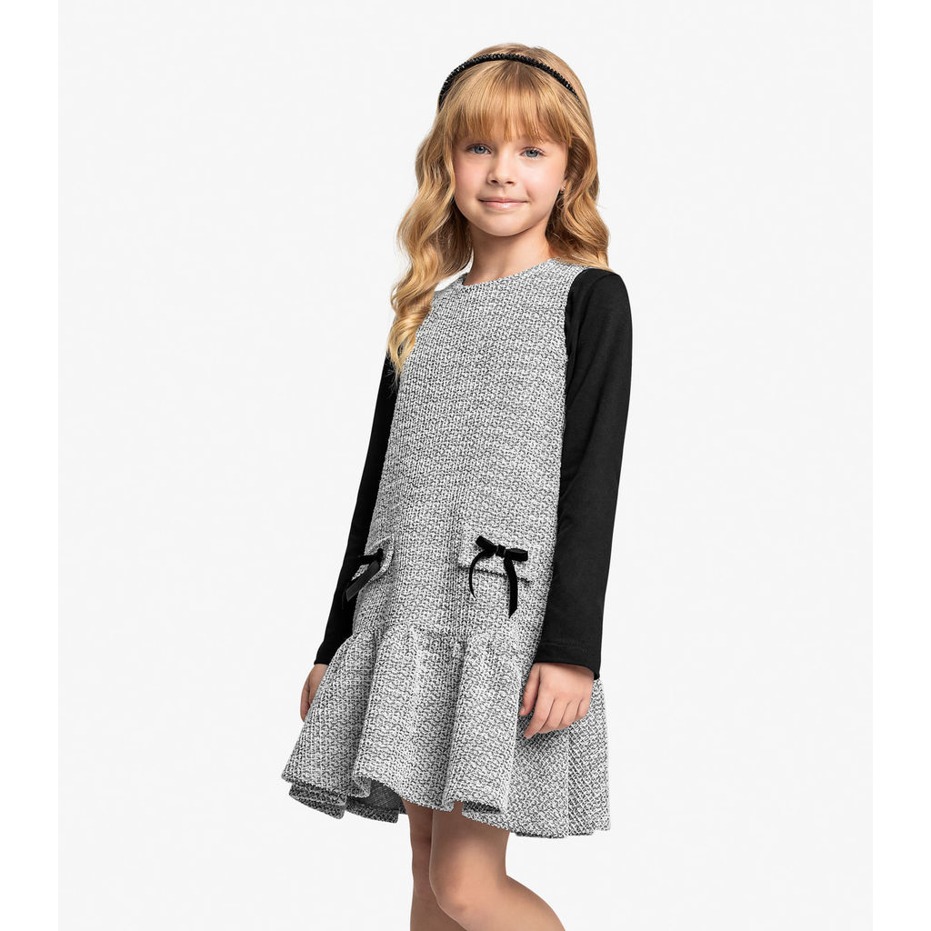 Conjunto Vestido Com Blusa em Tweed Trick Nick Preto
