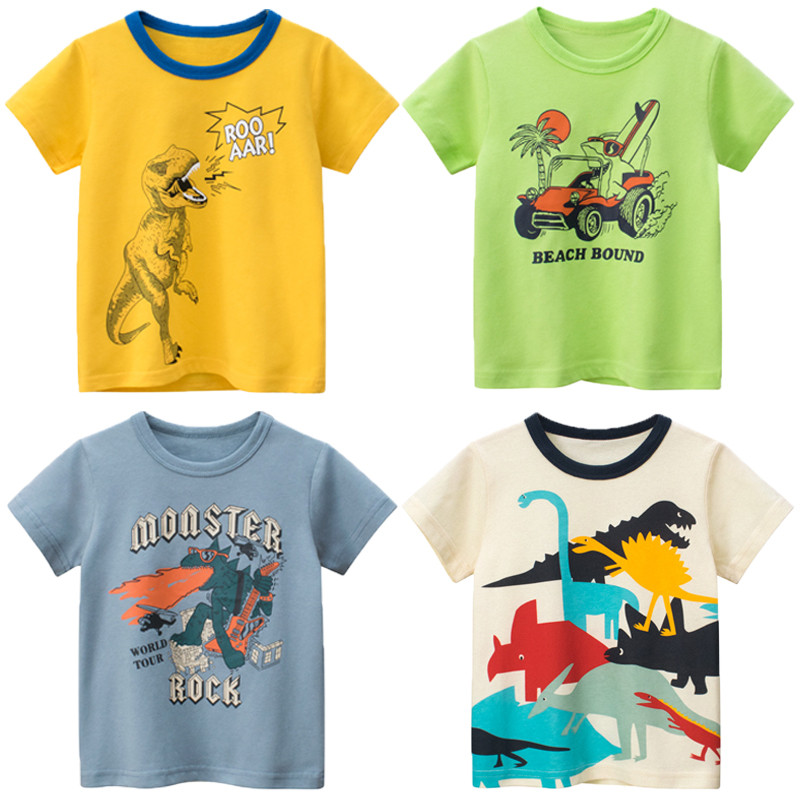 Crianças verão camiseta de manga curta 2026 novo dinossauro dos desenhos animados Anime pequeno médio meninos bebê Casua
