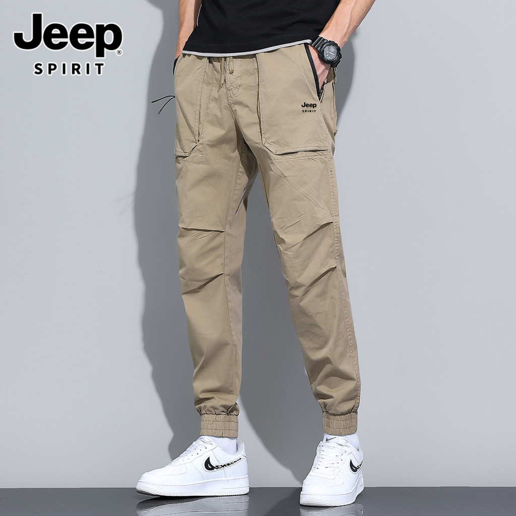 Jeep calças casuais masculinas inverno 2026 novo estilo Street Wear macacão engrossado calças compridas cor sólida bonit