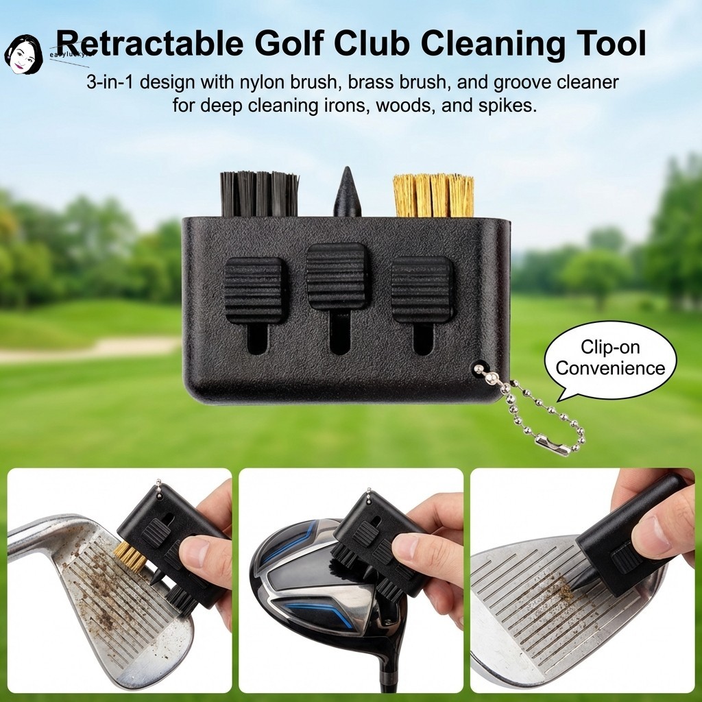 Escova De Limpeza Para Tacos De Golfe Com Cerdas De Cobre-Ferramenta De Três Furos Cabeças De