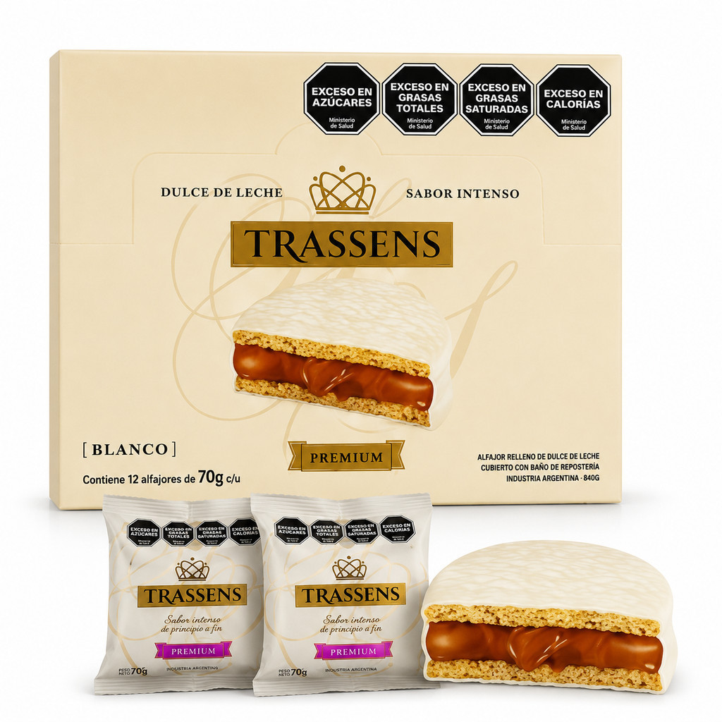 Alfajor Argentino de Doce de Leite Blanco 12un | Trassens
