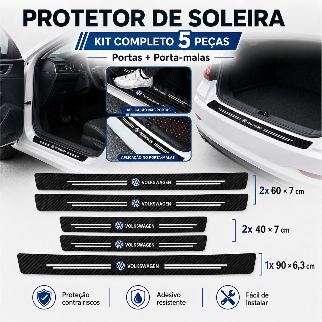 5 Peças Protetor De Soleira De Porta De Fibra De Carbono Volkswagen E Adesivos De Proteção De Para-Choque-Malas VW Golf 