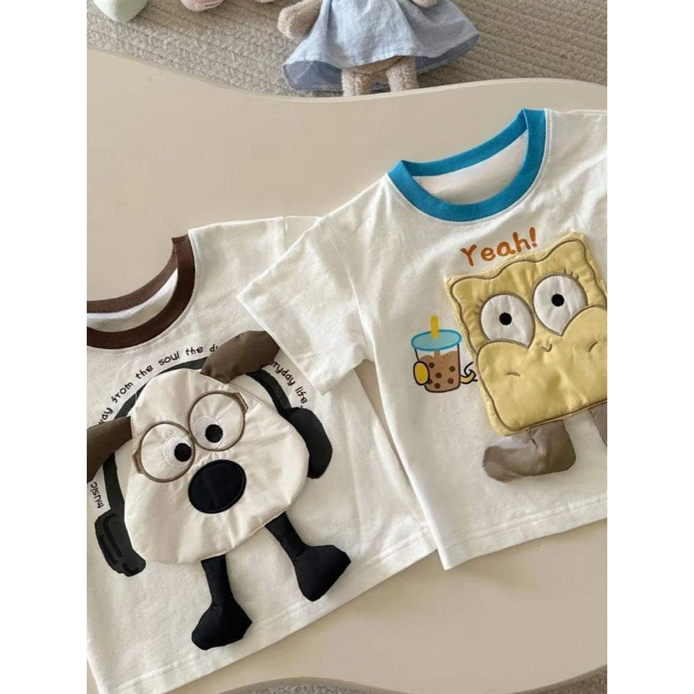 Crianças camiseta de manga curta verão 2026 novo estilo tridimensional dos desenhos animados versão coreana solto mascul