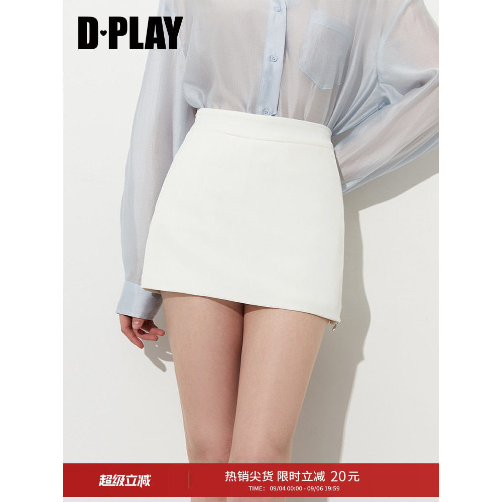 DPLAY [Huipin] 2025 verão novo estilo branco saia curta feminina saia curta meia saia bonita saia de meio comprimento
