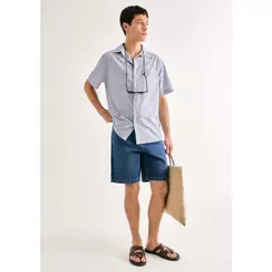 Bermuda Jeans Masculina Reta Com Elastano