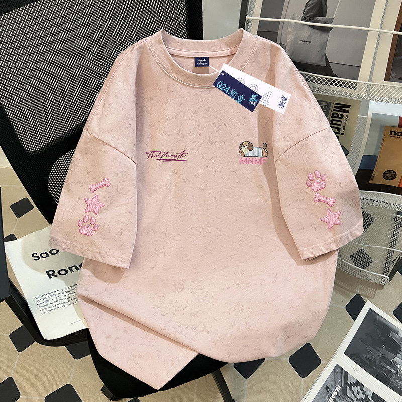 Bonito dos desenhos animados Dachshund filhote de cachorro meninas Tie-Dye camiseta de manga curta médio grande crianças