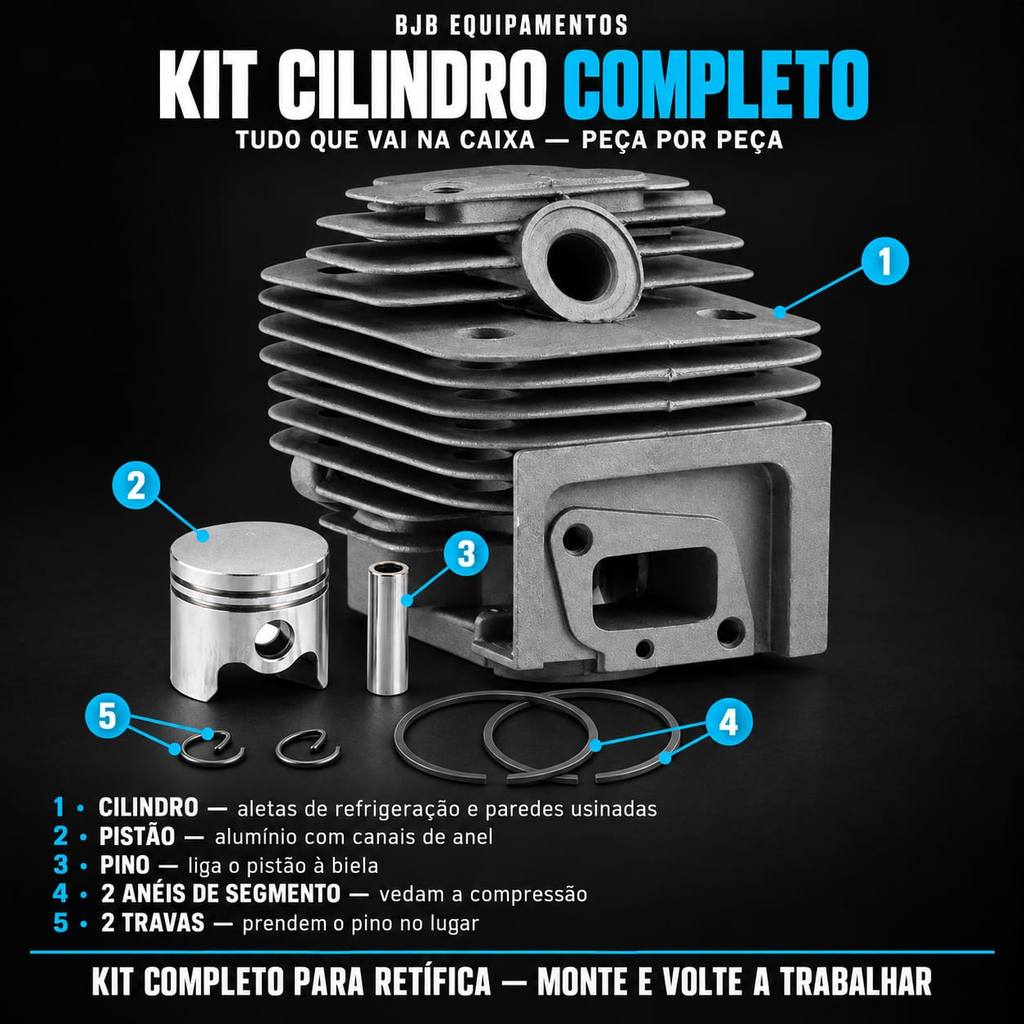 Kit Cilindro Juntas Roçadeira 52Cc P/ Toyama Vulcan Garthen Tekna Nakashi Terra Branco — imagem 2 de 2