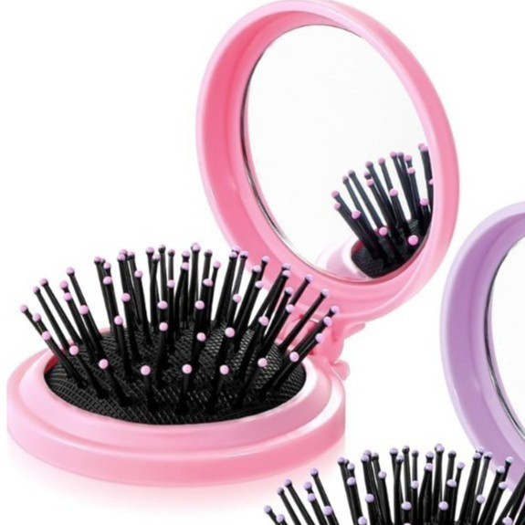 1Ate12 Mini Escova de Cabelo Dobrável Com Espelho-Portátil e Perfeita Para Bolsa top