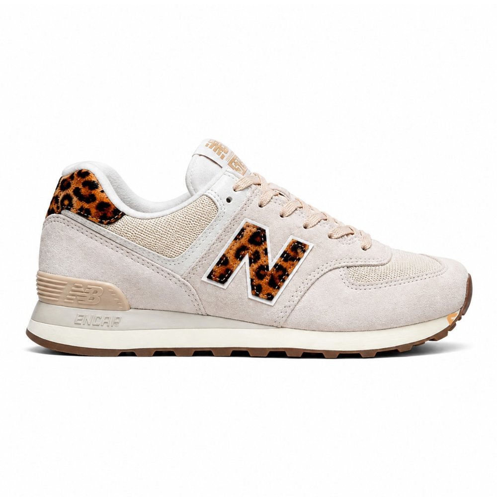 Tenis New Balance 574V2 Feminino Bege Claro E Leopardo