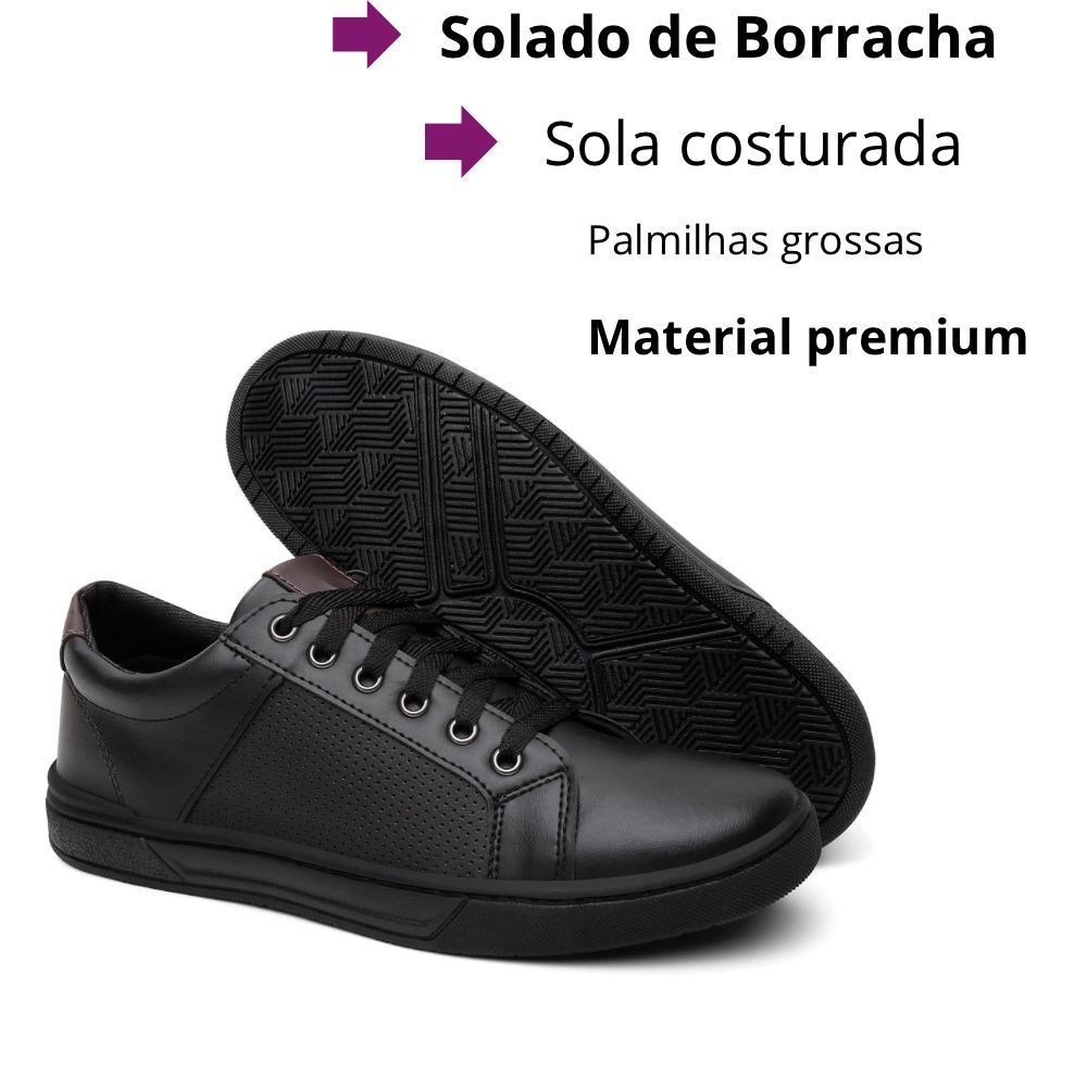 Sapatenis Tênis Casual Masculino Preto Direto da Fabrica