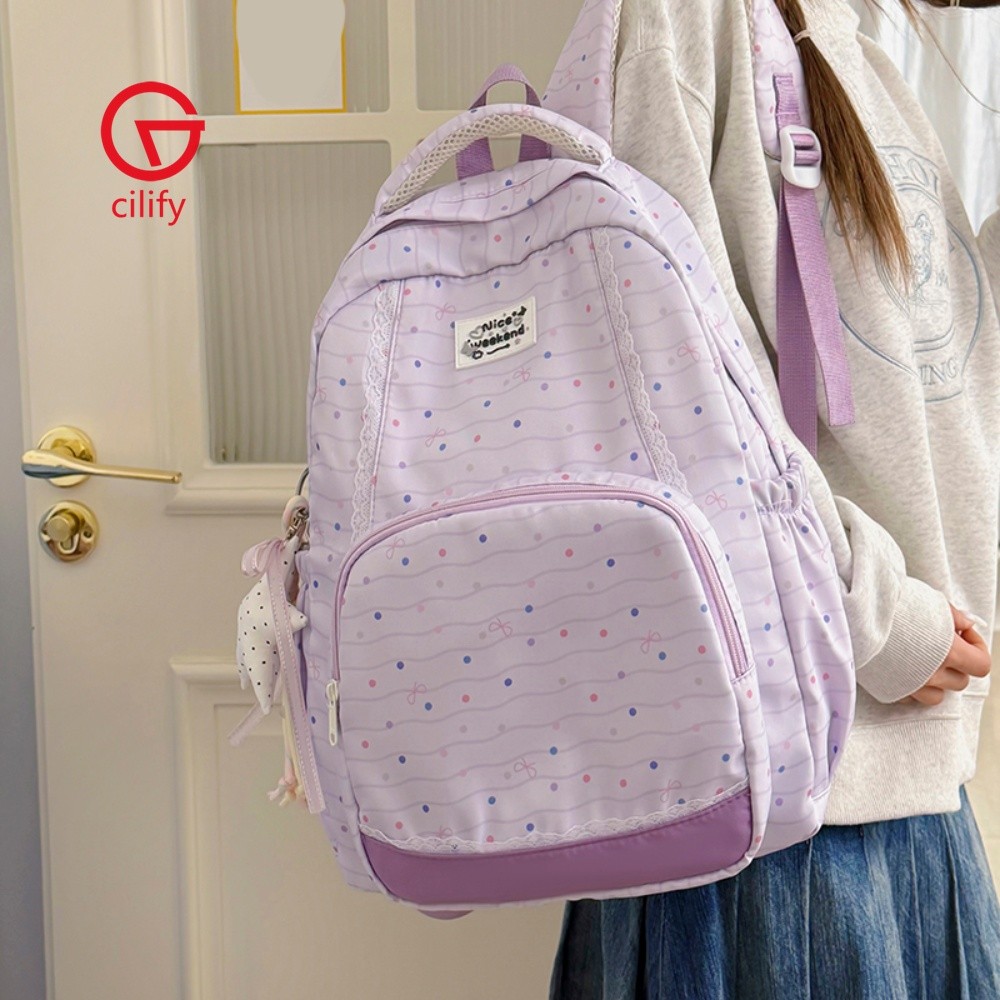 Mochila Xadrez Fofa De Bolinhas De Nylon Feminina Estilo Coreano Bolsa Leve