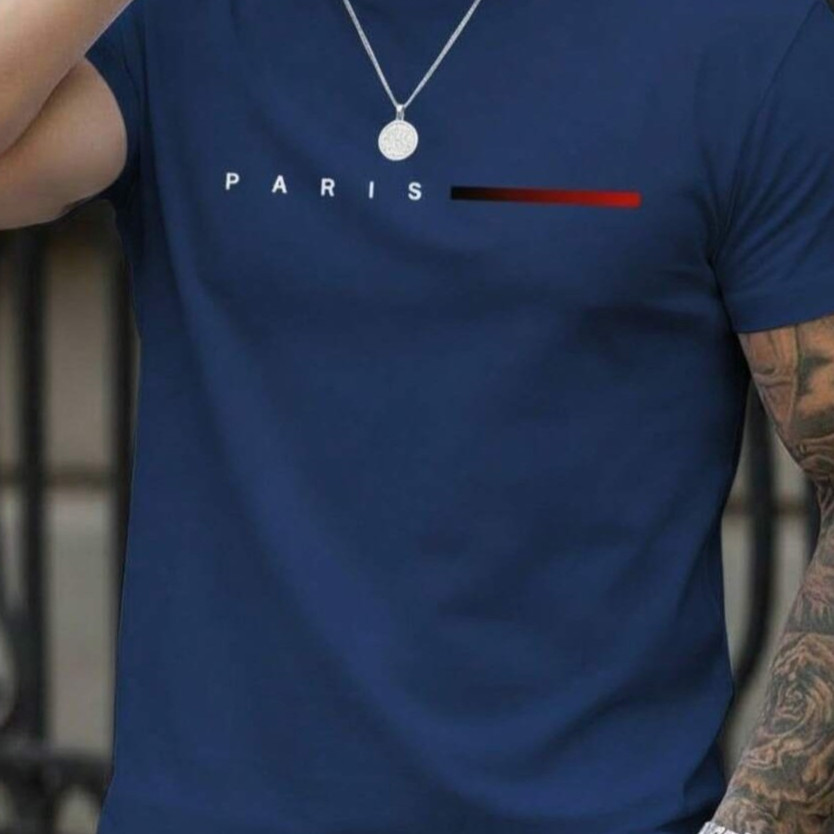 Camiseta Básica Estilosa Masculina Estampada Paris Street Malha Respirável Academia