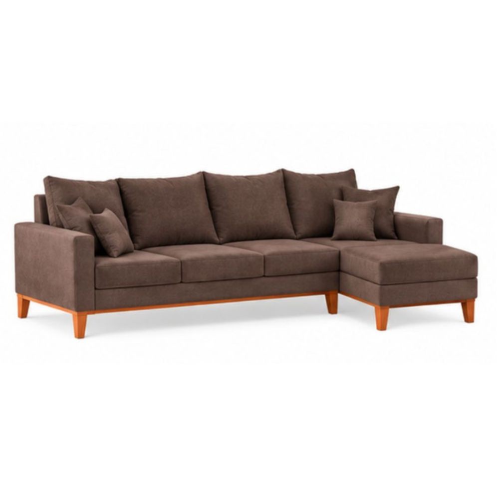 Sofá 4 Lugares Beny com Chaise Direito Suede Marrom — imagem 2 de 2