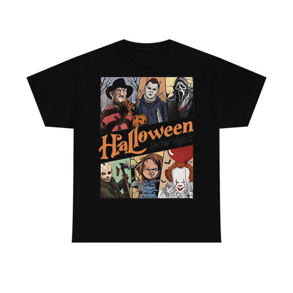 Camiseta Masculina Feminina Halloween Horror Nights Personagens T‑shirt Unissex Streetwear Envio Imediato