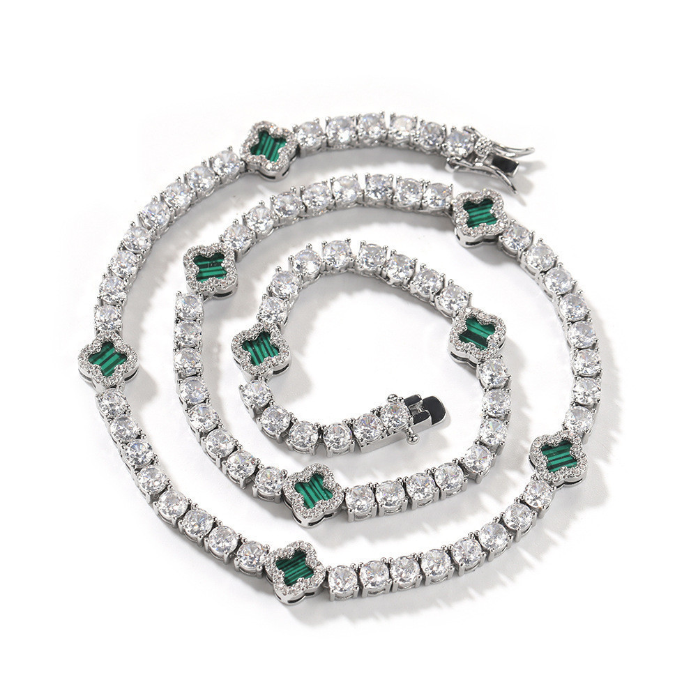 Europeu americano ins estilo trevo de quatro folhas diamante tênis corrente colar feminino requintado High-End clavícula
