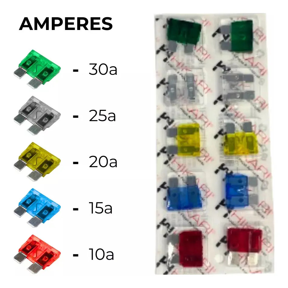 Kit Emergencia Cartela Fusivel Lamina 10 15 20 25 30 Amperes