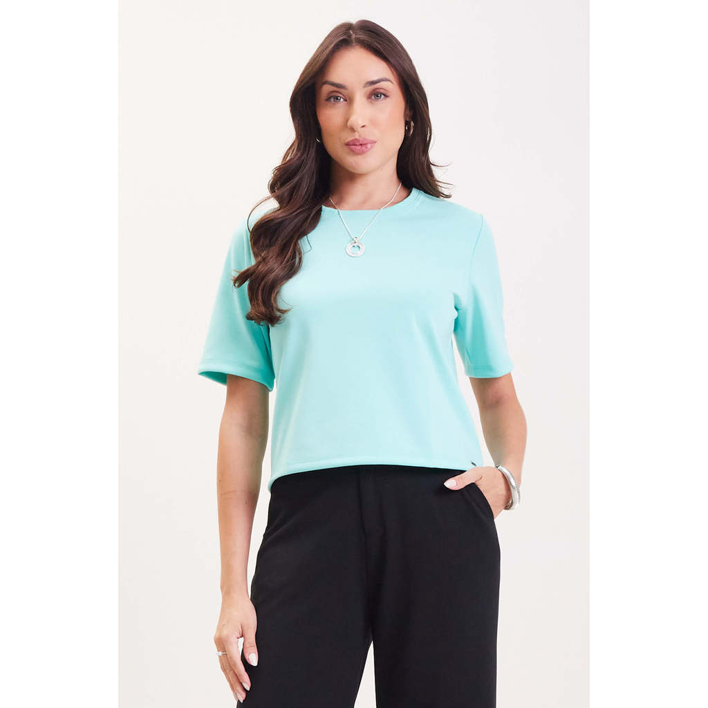 Blusa Feminina Manga Curta Alongada Marialícia Turquesa