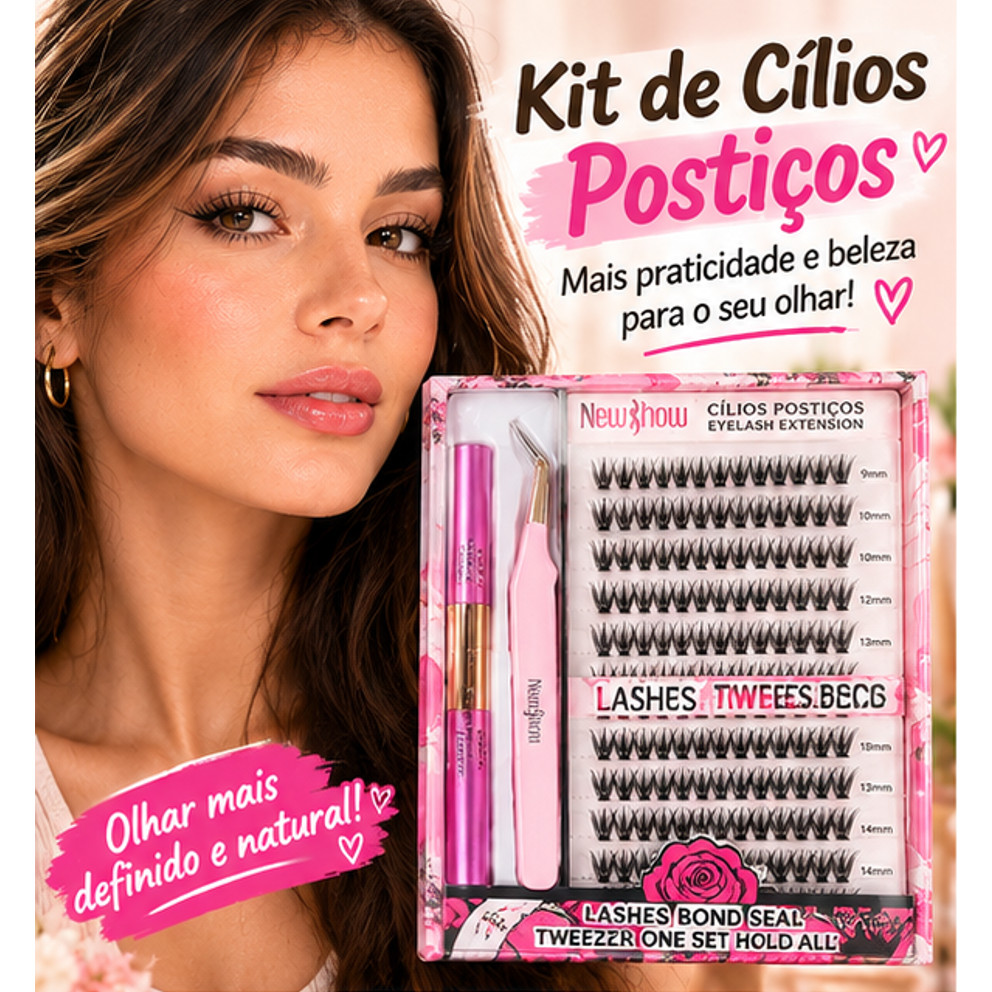 Kit de Cílios Postiços para Extensão, D 9-14mm Mix, 20P+30P,