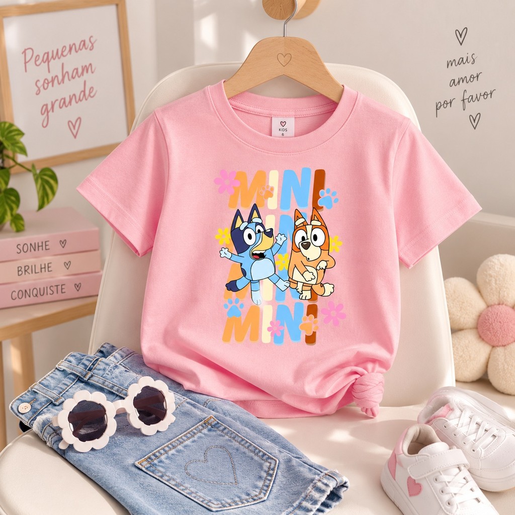 Camiseta Infantil Menina 100% Algodão Blusinha Feminina Estampada Delicada Casual Confortável