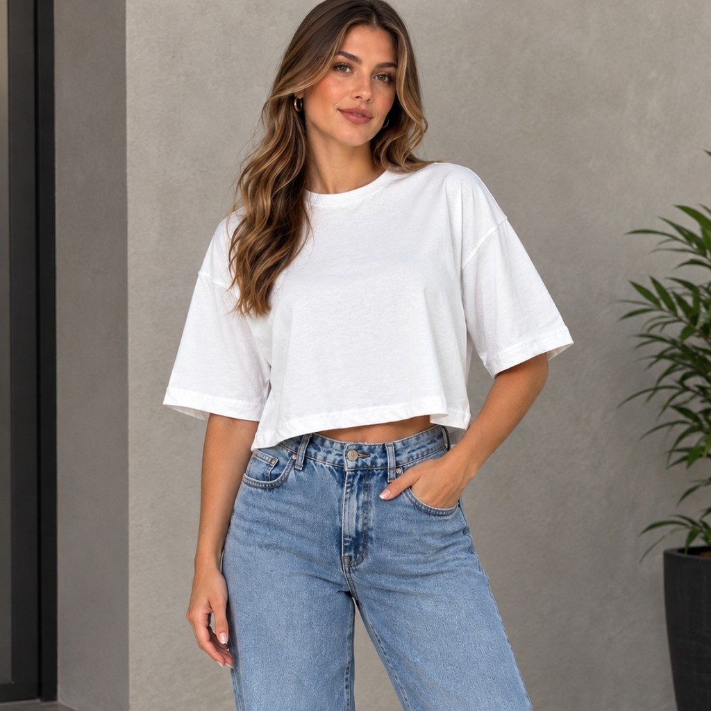 Camiseta Cropped Feminino Oversized 100% Algodão Estiloso Básico fio 30.1 - envio imediato
