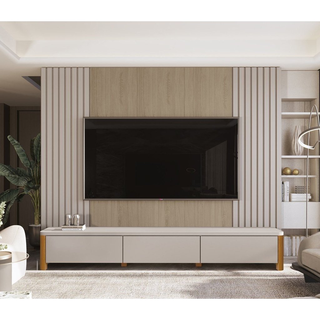 Rack Monaco com Painel Sierra para TV até 75 Polegadas 3 Gavetas Ripado MDF/MDP Pés em Madeira Hanover/Fendi