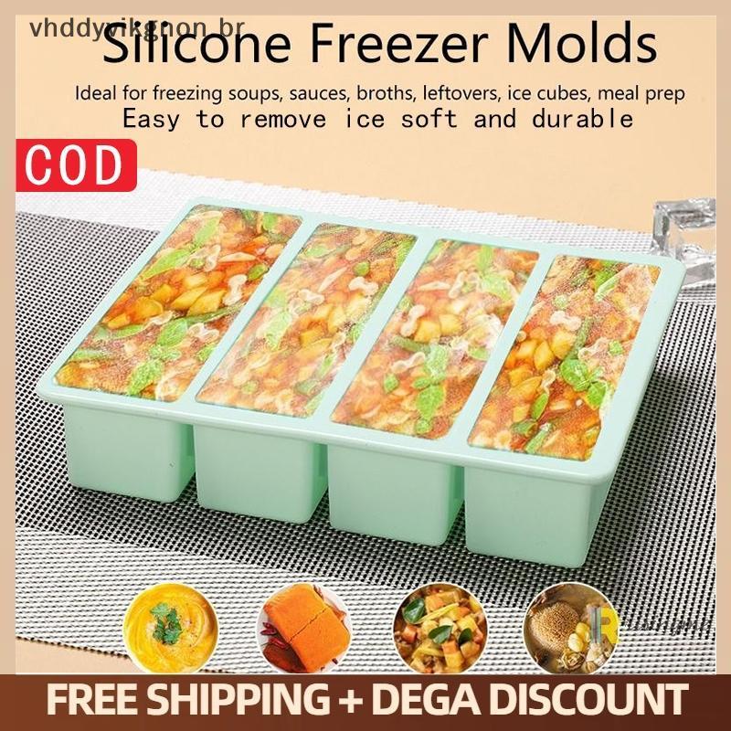 Molde Gigante De Cubo De Gelo De Silicone vhddyvikgnon Com Tampa , 4 Bandejas Extragrandes Para Freezer BR