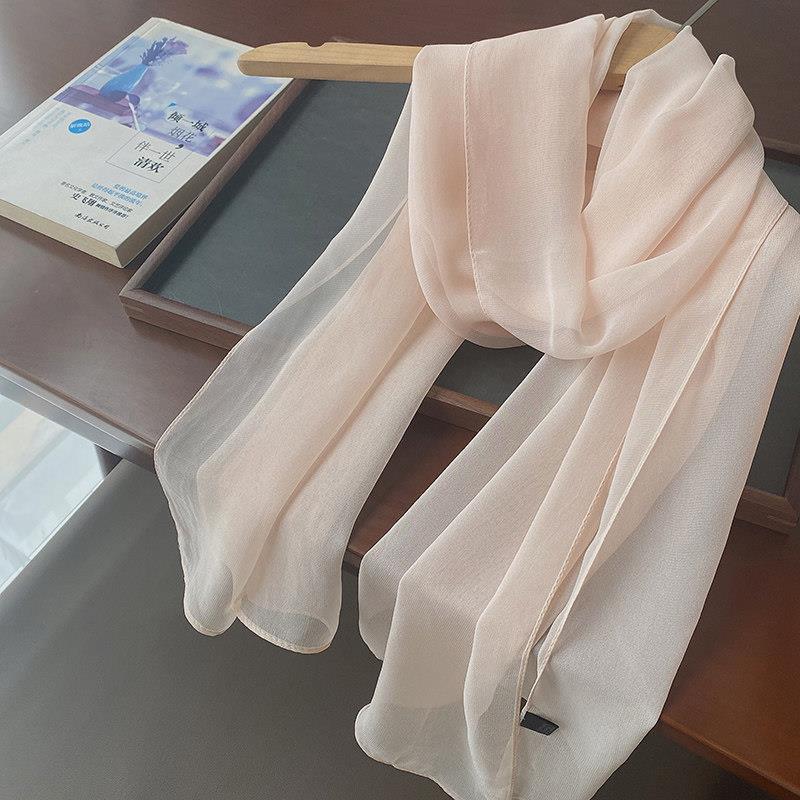 Nude rosa George fio lenço de seda feminino primavera outono estilo fino All-Match moda xale verão protetor solar gaze