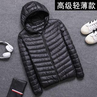 Outono inverno novo estilo masculino leve para baixo acolchoado jaqueta masculina gola alta curta moda jaqueta com capuz