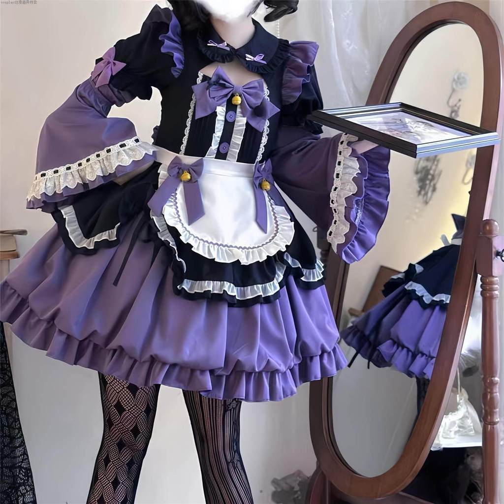 Vestido de empregada bonito empregada cosplay vestido lolita vestido bonito de manga curta flor Bud Trobe lolita transpo