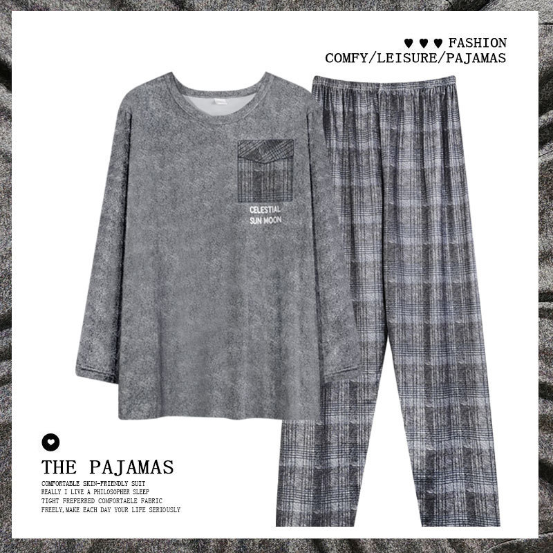 Calças xadrez pijamas masculinos primavera outono estilo imitação de algodão de manga comprida 2026 novo estilo Casual t