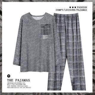 Calças xadrez pijamas masculinos primavera outono estilo imitação de algodão de manga comprida 2026 novo estilo Casual t