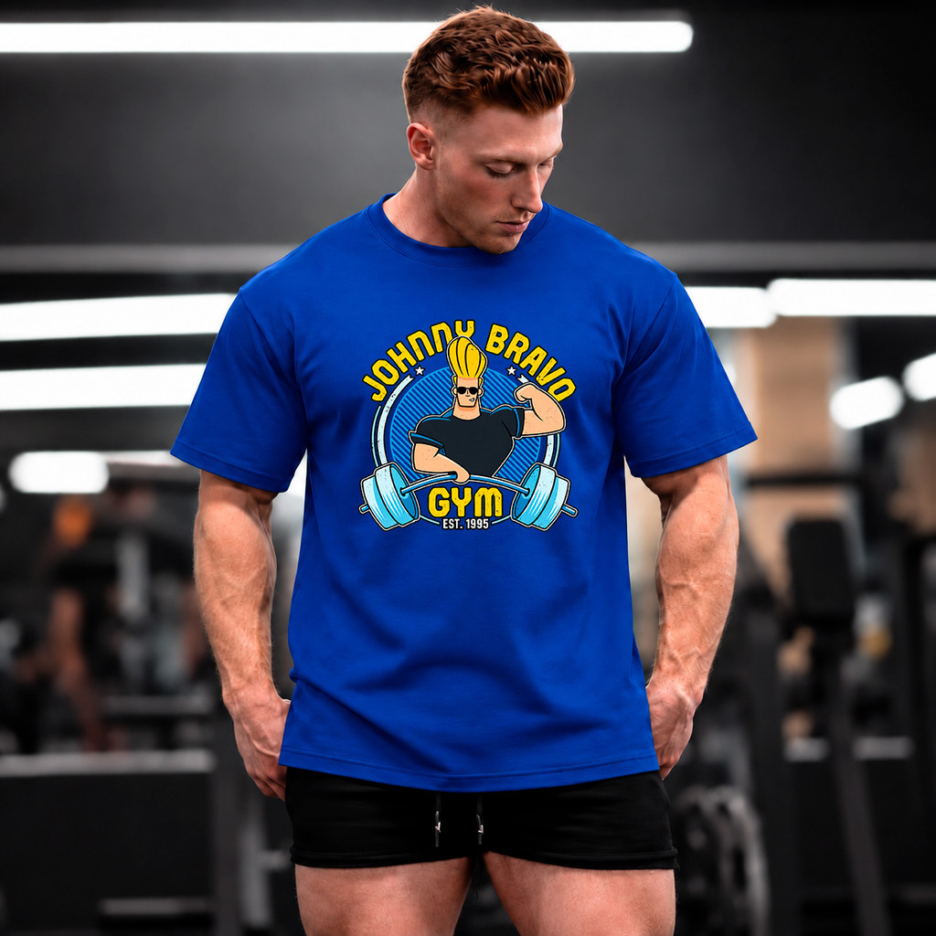 Camiseta Masculina Johnny Bravo Gym Academia Fitness Musculação Treino Maromba Estampada Retrô Presente Fitness