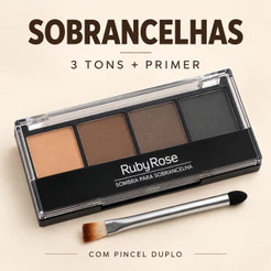 Paleta de Sombra para Sobrancelhas Ruby Rose HB-9354 3 Tons + Primer com Pincel Duplo 4,4g