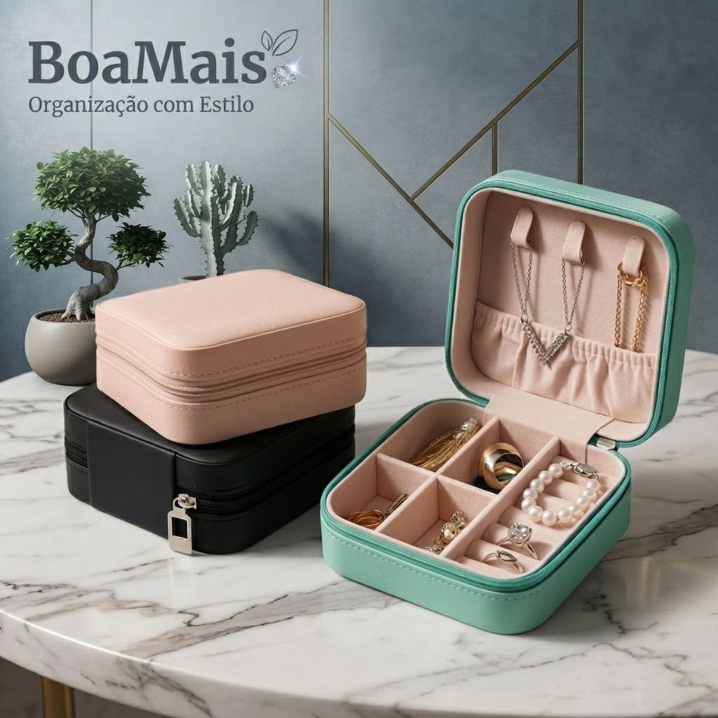 Kit 1/2 Porta Jóias Portátil | Mini Maleta Estojo Organizador Brincos Bijuterias Colares Anéis