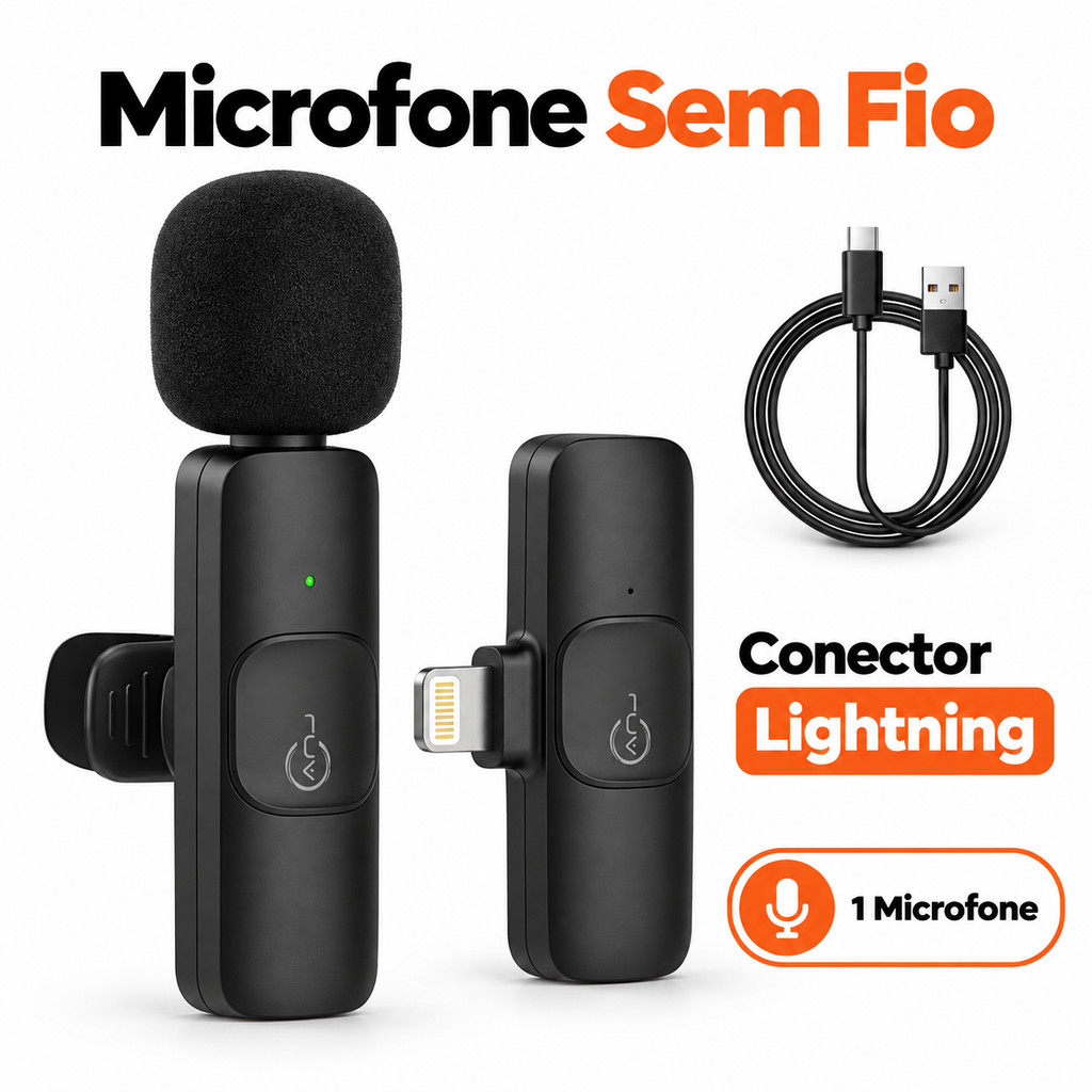 Microfone de Lapela Sem Fio Lightning para iPhone 1 Microfone para Vídeo Live e Entrevista