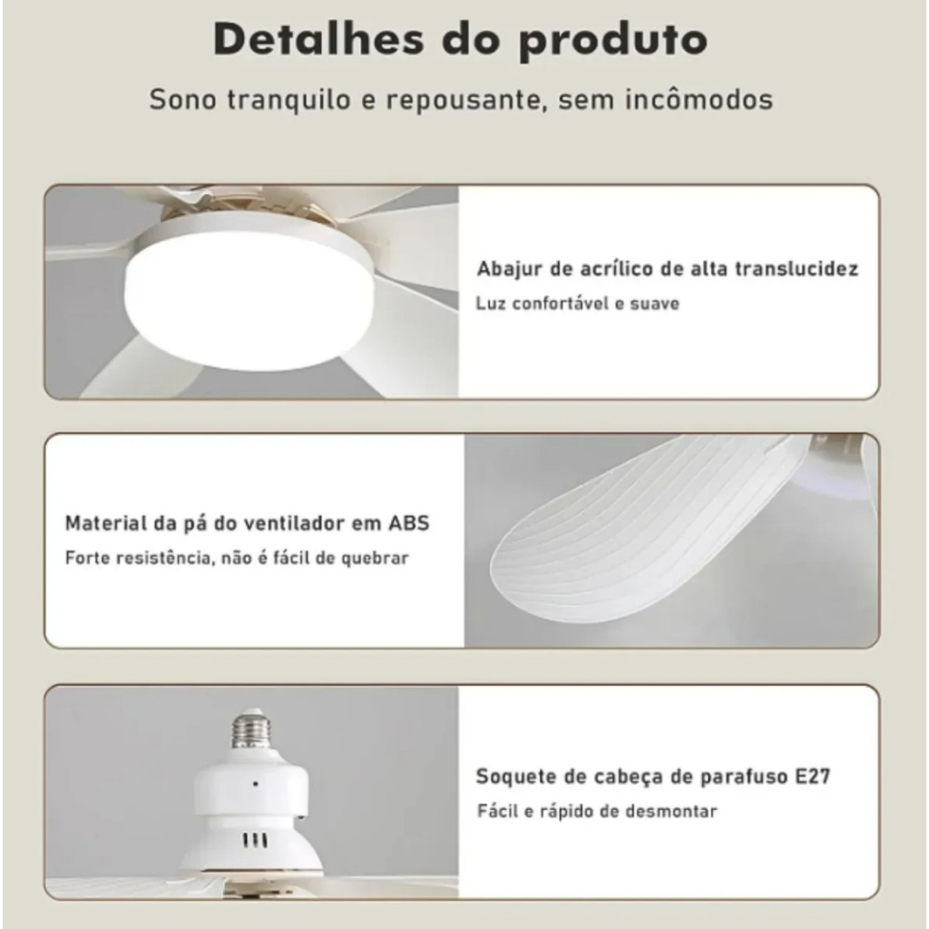 Luminária 80W 60W Ventilador De Teto 6 Hélices Luz Ajustável Controle Remoto Silencioso E Econômico — imagem 2 de 2