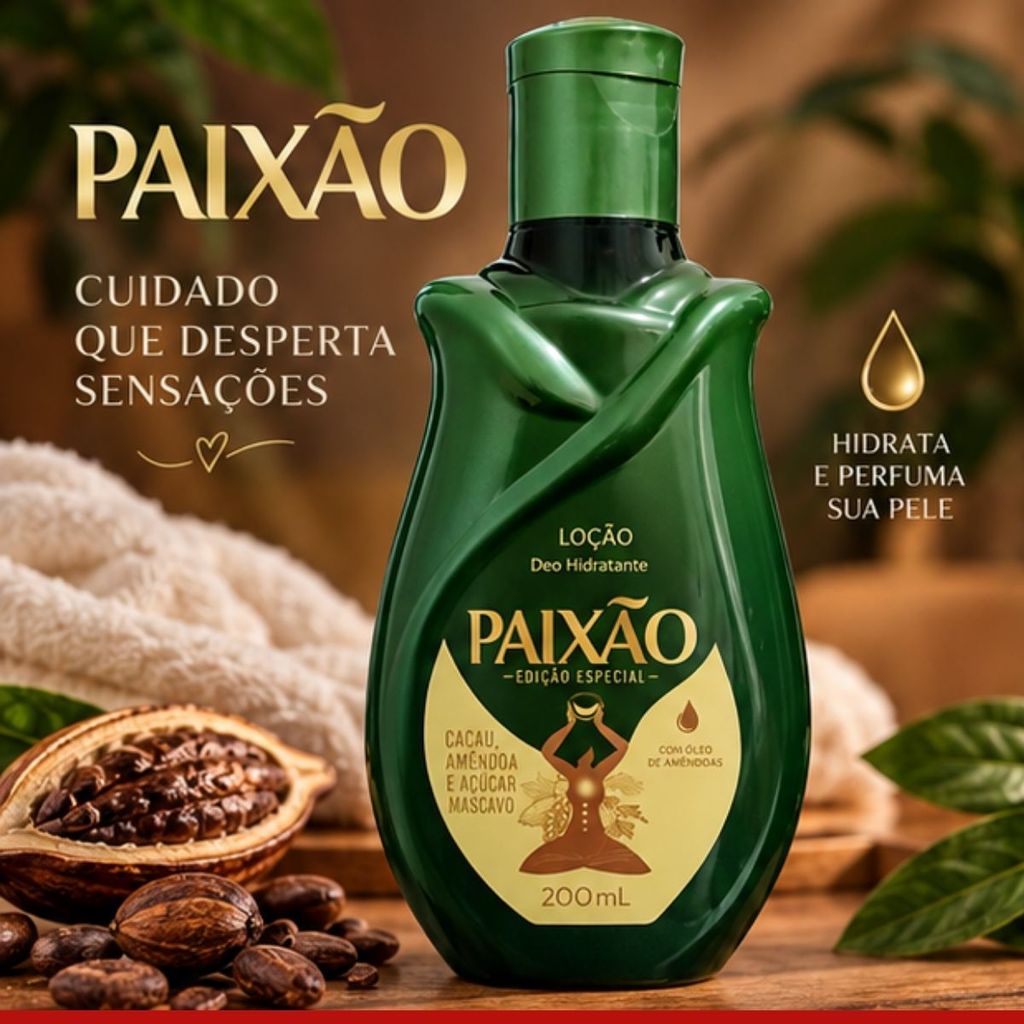 Loção Desodorante Hidratante Paixão Edição Especial Cacau e Pimenta Rosa 200ml Creme Corporal Perfumado Pele Macia