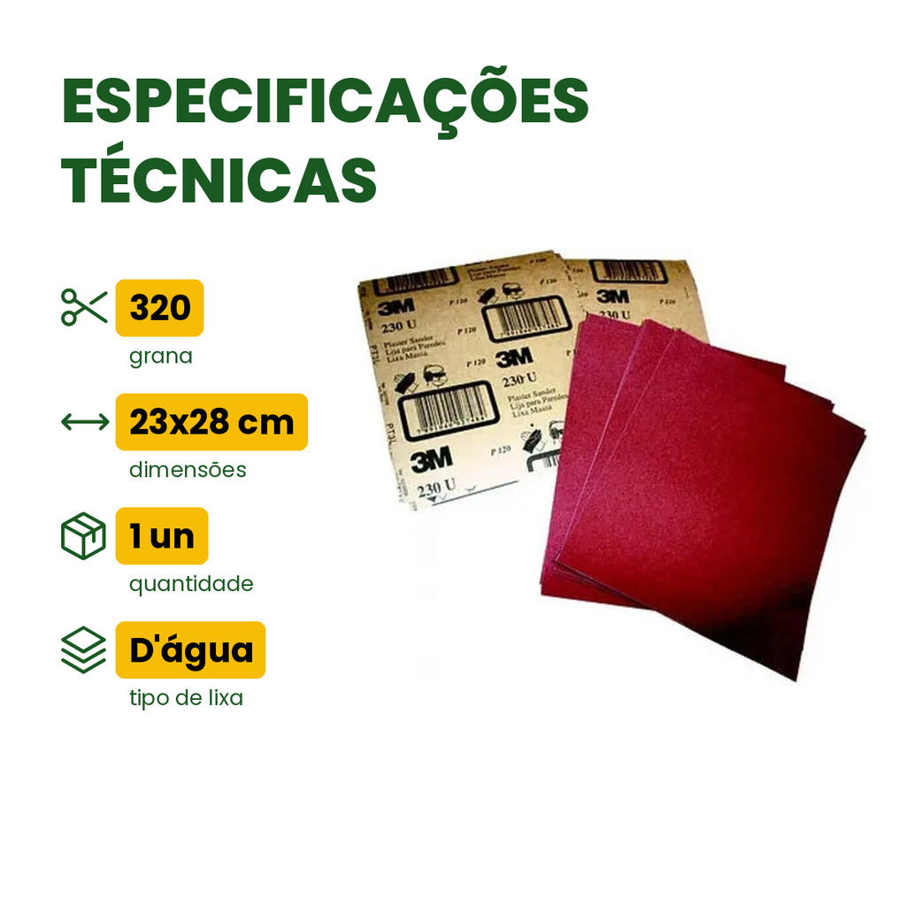 Lixa d'Água em Folha 3M Grana 320 Acabamento Madeira Metal 23x28cm Unidade · foto 2