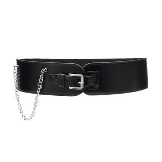 [Fineblue] Cinto Feminino Largo De Couro Sintético Com Corrente De Metal Para Vestido Jeans