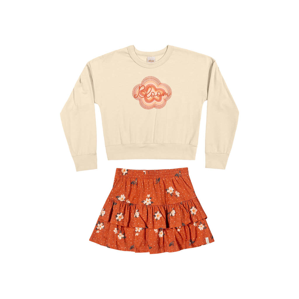 Conjunto Infantil Menina Bloom Com Babados Elian Bege