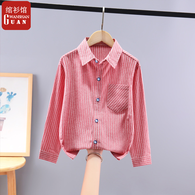 Meninos puro algodão listrado camisas de manga comprida crianças primavera novo estilo meninos camisas outono roupas mas