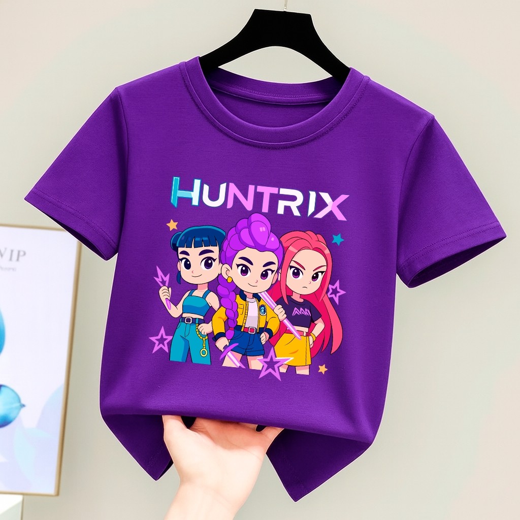 Camiseta Infantil Feminina Huntrix Menina Algodão Cores Variadas T-Shirt Algodão Estampada 2 ao 16 Algodão Manga Curta