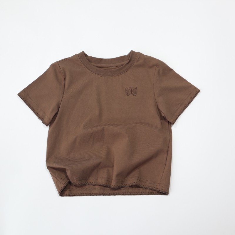 Novo produto meninas Design bordado camiseta verão médio grande crianças macio respirável confortável suor
