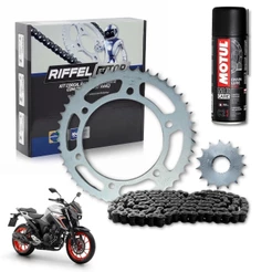 KIT TRANSMISSAO TRAÇÃO RELAÇÃO YAMAHA FAZER 250 2018 A 2021 COM RET TOP RIFFEL + MOTUL C2 200ML
