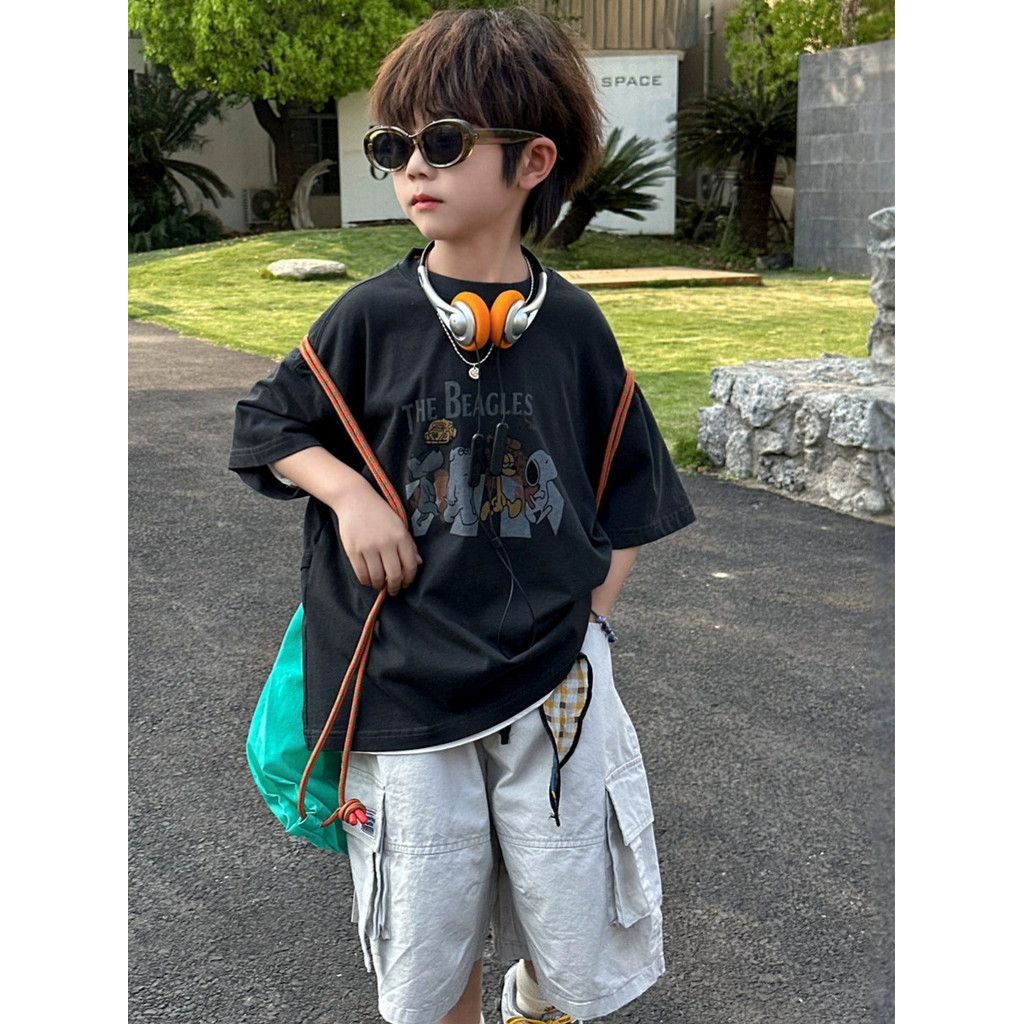 Aparência mãe casa 2026 verão crianças dos desenhos animados impresso camiseta de manga curta meninos solto camiseta top