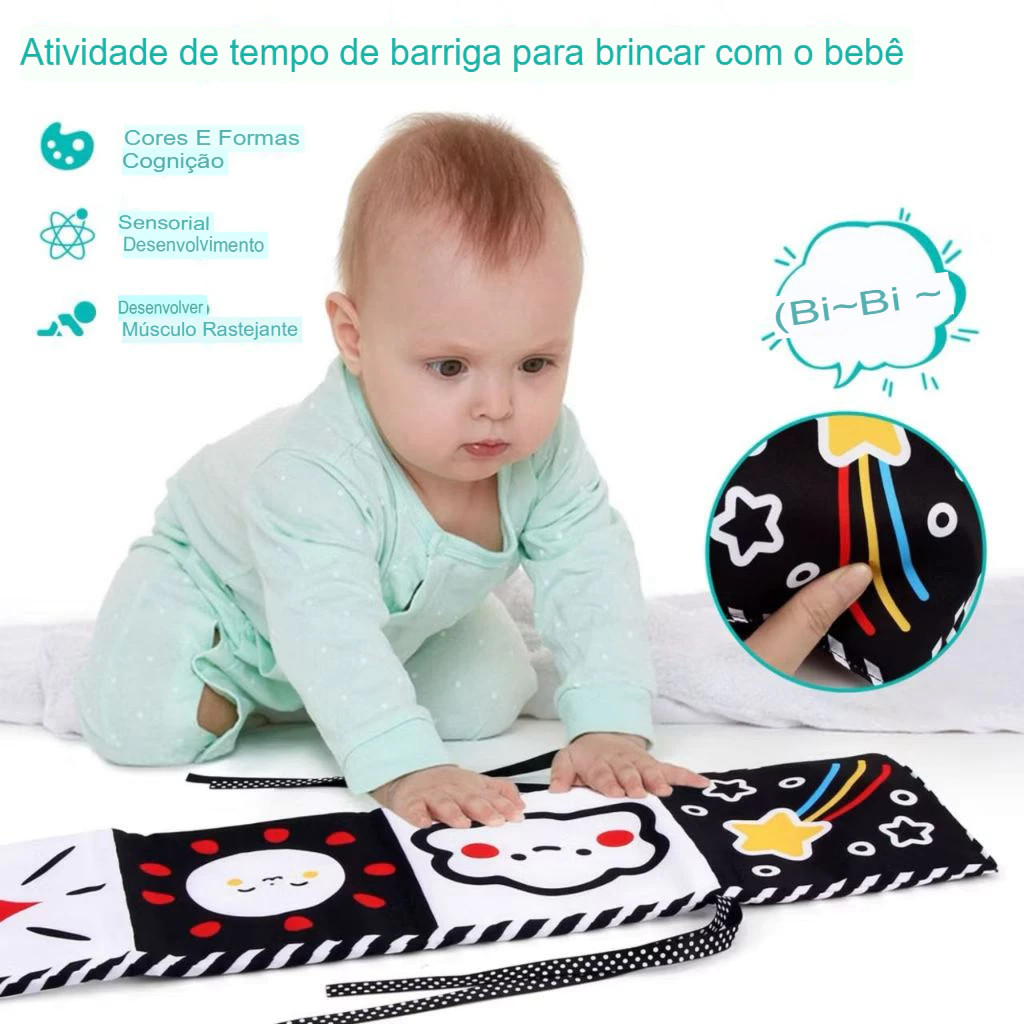 Livro De Pano Macio Preto E Branco De Alto Contraste Para Atividades De Tempo De Barriga Infantil Recém-Nascido 99P — imagem 2 de 2